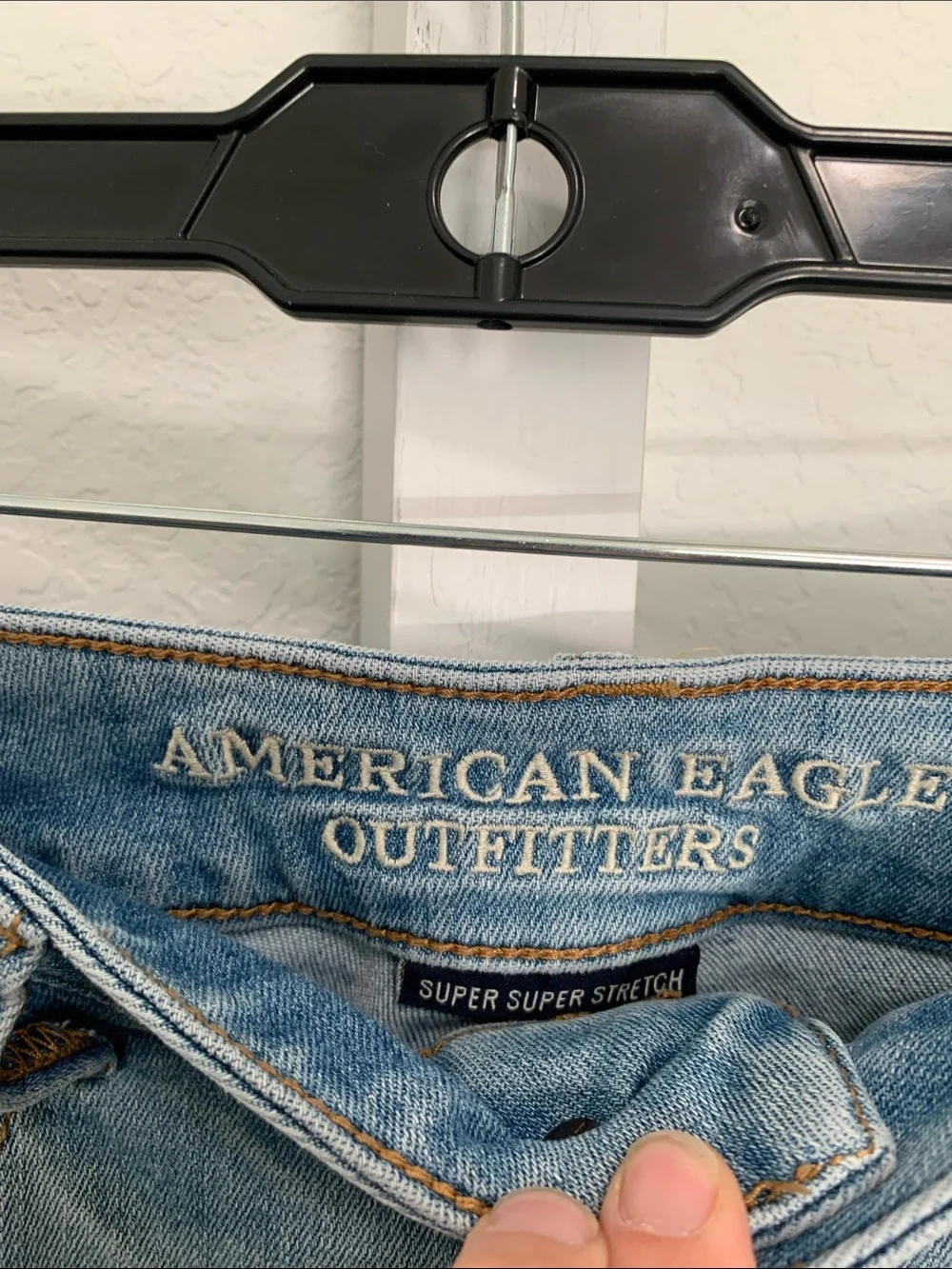 American Eagle Super Super Stretch Light Blue Denim Midi Shorts
